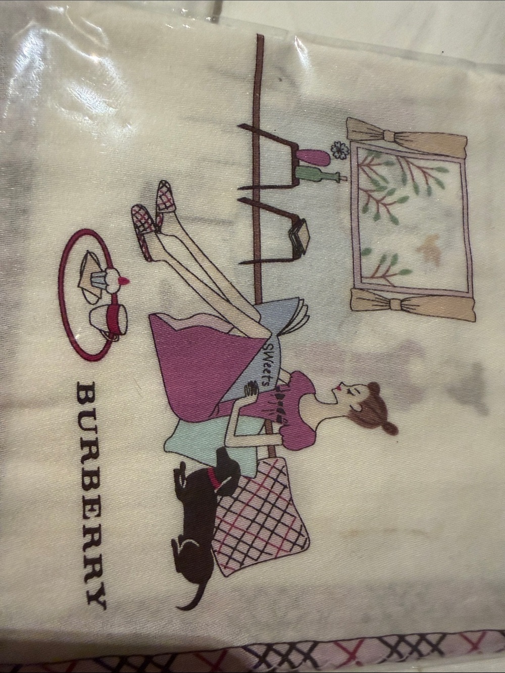 Burberry Cream Silk Scarf with Pink & Black Print - Picture 6 of 6
